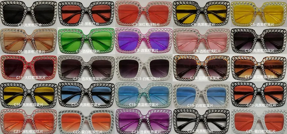 Diamond Oversized Sunglasses Big Square Frame Sunglasses UV400 Crystal Eyewear Retro Rhinestone Frames Eyeglasses
