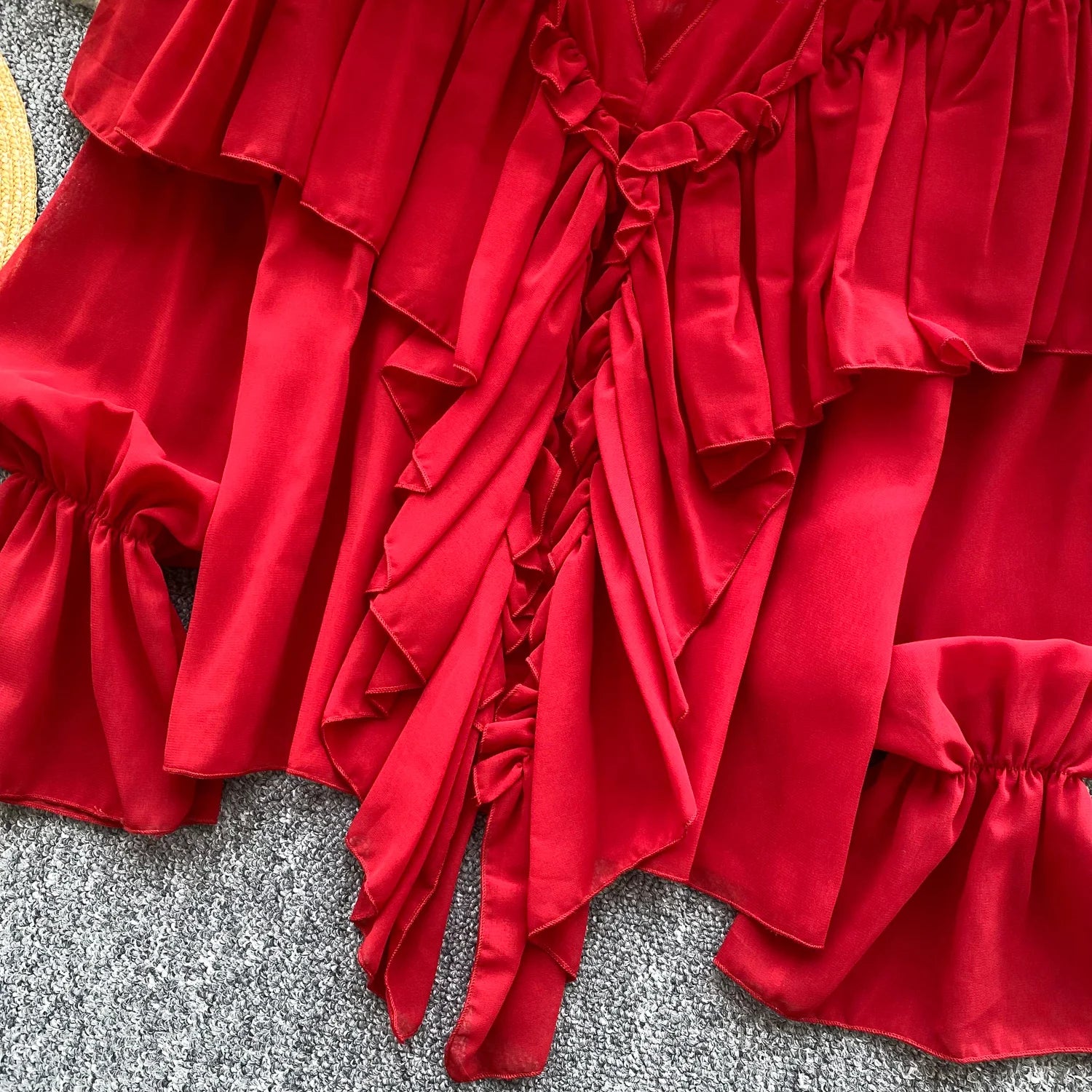 SINGREINY Chic Ruffles Splice Chiffon Blouse V Neck Flared Sleeve Loose Tops 2025 Fashion Solid Fairycore Vacation Women Shirt