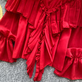 SINGREINY Chic Ruffles Splice Chiffon Blouse V Neck Flared Sleeve Loose Tops 2025 Fashion Solid Fairycore Vacation Women Shirt