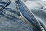 HH 2024 Women's Street Fashion Denim Blue Jeans Distressed Patchwork High Waist Zipper Fly Ripped Retro Long Pants