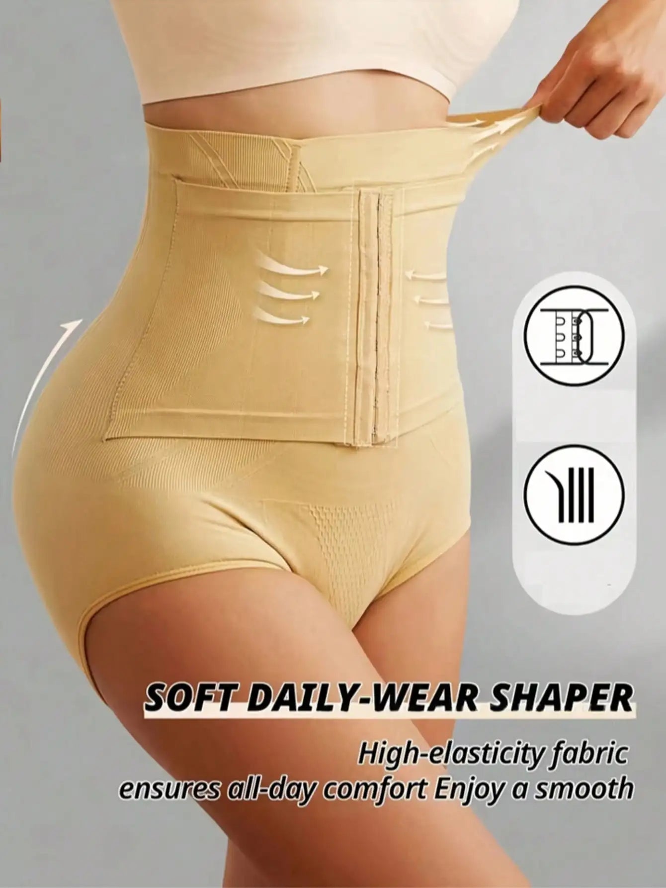 2PC,Women Seamless High Waist Waist Cincher Panty Briefs Strong Compression Faja Shaperwear Tummy Control Body Shaper Belly Shaping Butt Lifting Underwear