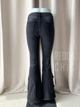 REDDACHiC Black Low Waist Cargo Jeans 2000s Distressed Whiskers Multi-pocket Stretch Bootcut Pants Women Retro Grunge Streetwear