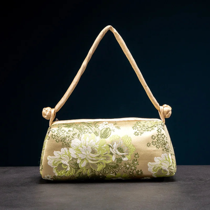 Fashion Shoulder Bag Women Handbag Luxury Embroidered Silk Bag Female Purse Small Cute Cosplay Cheongsam Flower Satin Tote Bag