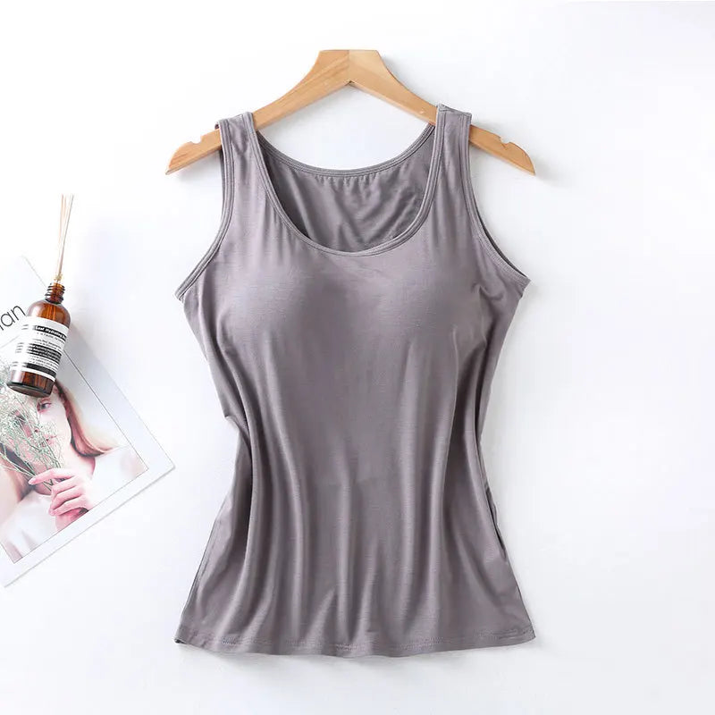 2026 Women's Vest Tops With Built In Bra Neck Vest Padded Slim Fit Tank Tops Sexy Shirts Feminino Casual Underlay shirt slimming