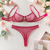 Toucheart 2-Piece Sexy Leopard Print Lingerie Set Bra Women Hollow Sexy Lingerie Thin Mesh Patchwork Print See-Through Sexy Set