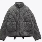 Women's Polyester Padded Jacket 2026New Arrival Vintage Lenzing Rayon High Collar Large Pocket Decorative Quilted Coat for Women
