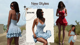 Absobe Women's A-Line Bodycon Mini Dress Ruffle Hem V-Neck Asymmetrical Buttons Long Sleeve Short Dress Party Streetwear Outfits
