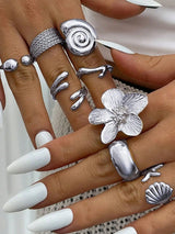8Pcs/Set Vintage Smooth Plain Rings for Women, Boho Starfish Stackable Knuckle Midi Rings, Multi-Size Beach Party Jewelry, Holiday Gift