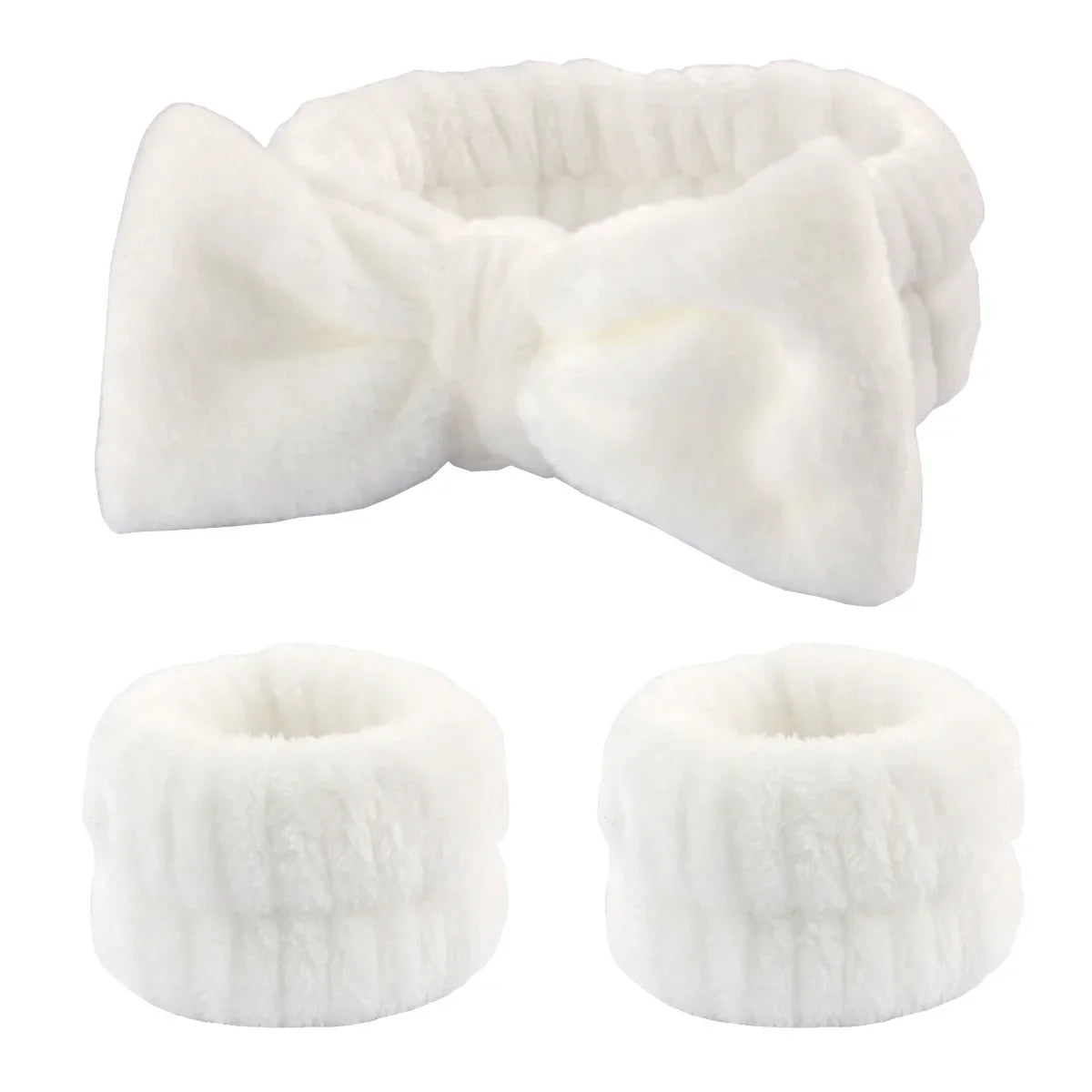 Women's Soft Coral Fleece Headband Wide Bow Hair Band Wristband for Skincare Face Washing Hair Accessories