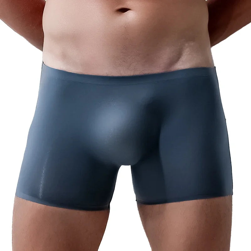 Men's 3D ice silk inner pants with seamless and ultra-thin design for the crotch, flat-leg style, breathable summer shorts