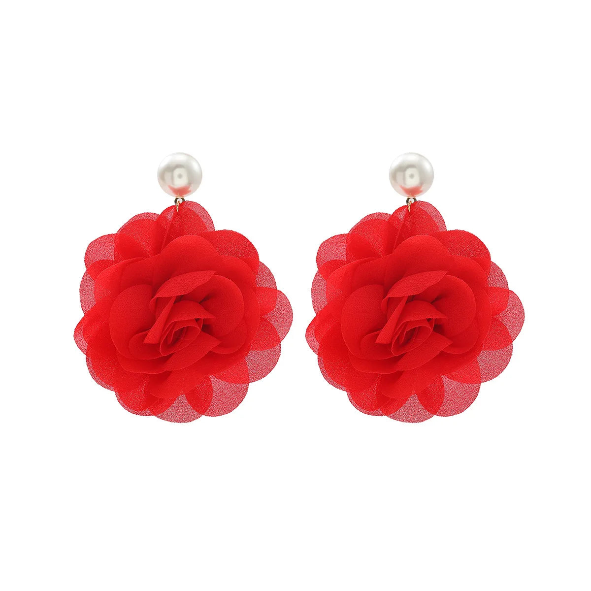 Chiffon flower multi-layer earrings, summer beach vacation style exaggerated earrings design, light luxury, niche