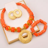 32inches 2Layers orange artifinal nigerian coral bead jewelry set wedding