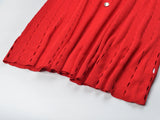 Contrast Single Breasted Knitted Dress For Women Elegant Lapel Short Sleeve Hollow Out Chic Dresses Female Red Black Vestidos