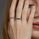 ALLNOEL Rainbow Band Ring for Woman Pure 925 Sterling Sliver 5A Zircon Eternity Fine Jewelry Colorful Engagement Birthday Gifts