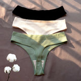 3 Pcs Seamless Ladies Ribbed Cotton Thong Simple Women's Low Waist Bikini Briefs Sports Girls Underwear Plus Size