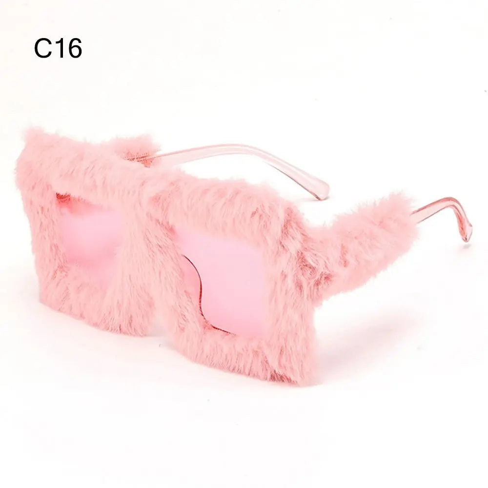 Y2K Oversized Plush Sunglasses Style Soft Fluffy Winter Shades Party Christmas Halloween Cosplay Novelty Glasses for Women