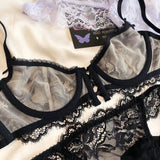 Sexy Hollow Bra French Ultra Thin Lace Embroidery Women Lingerie Set Underwire Push Up Bras Breathable Underwear and Panties Set