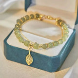Luxury Love Gold Hotan Jade Lady Bracelet, Leaf Love Double Layer Girl Bracelet Jewelry Gifts