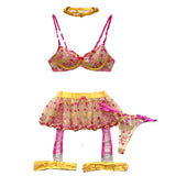 CHILLGIO Women Heart Print Lace Bra Brief Suit Fashion Transparent Push Up Underwear Outfit 3 Pieces Sexy Intimate Lingerie Sets