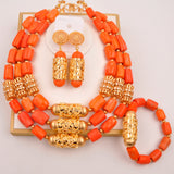 32inches 2Layers orange artifinal nigerian coral bead jewelry set wedding