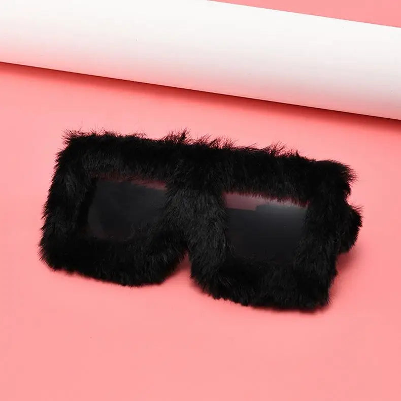 Y2K Oversized Plush Sunglasses Style Soft Fluffy Winter Shades Party Christmas Halloween Cosplay Novelty Glasses for Women