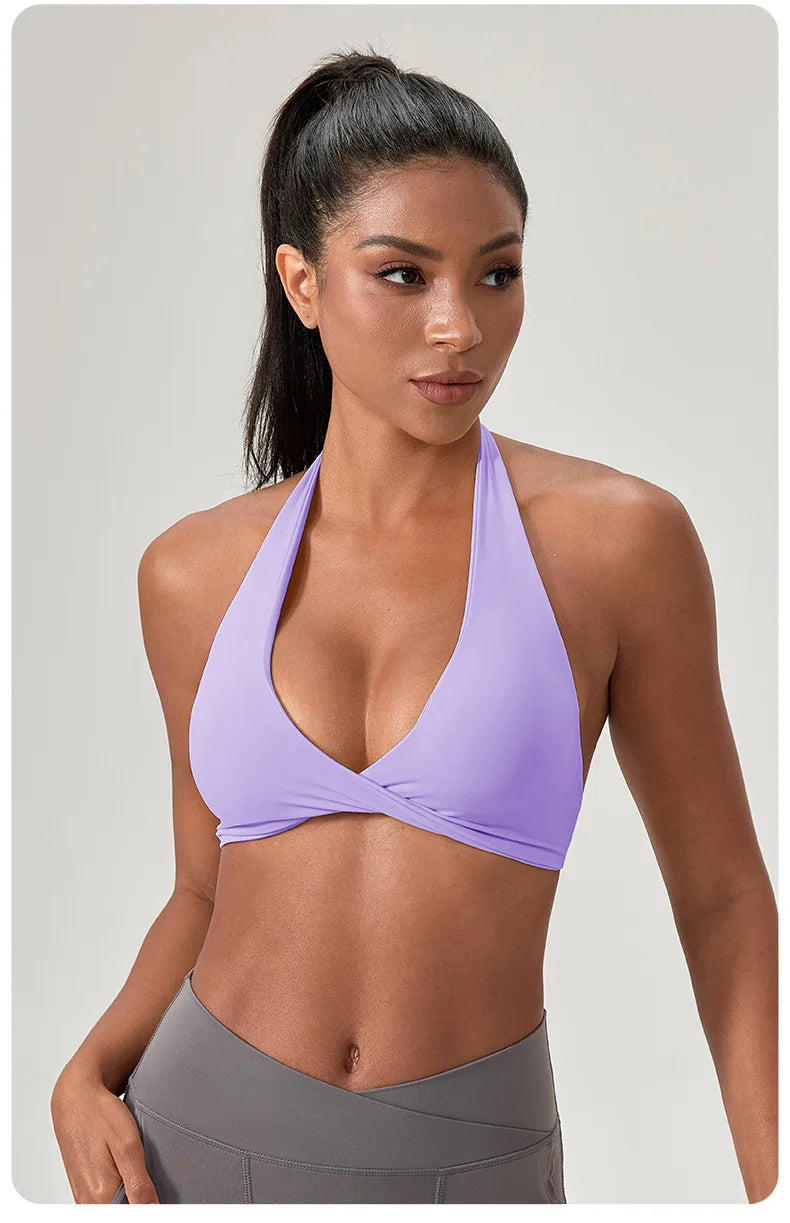 YOGA Naked Feeling Strappy Padded Sports Bras for Women - Fitness Workout Top Criss Cross Back Yoga sports Bras No steel ring