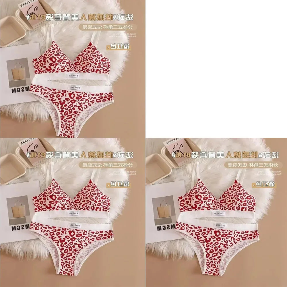 1/3/8Pcs Seamless Bra Set Low Waist Panties Leopard Bralette Sexy Lingerie Set Vneck Sport Brassiere Female Cotton Underwear Set