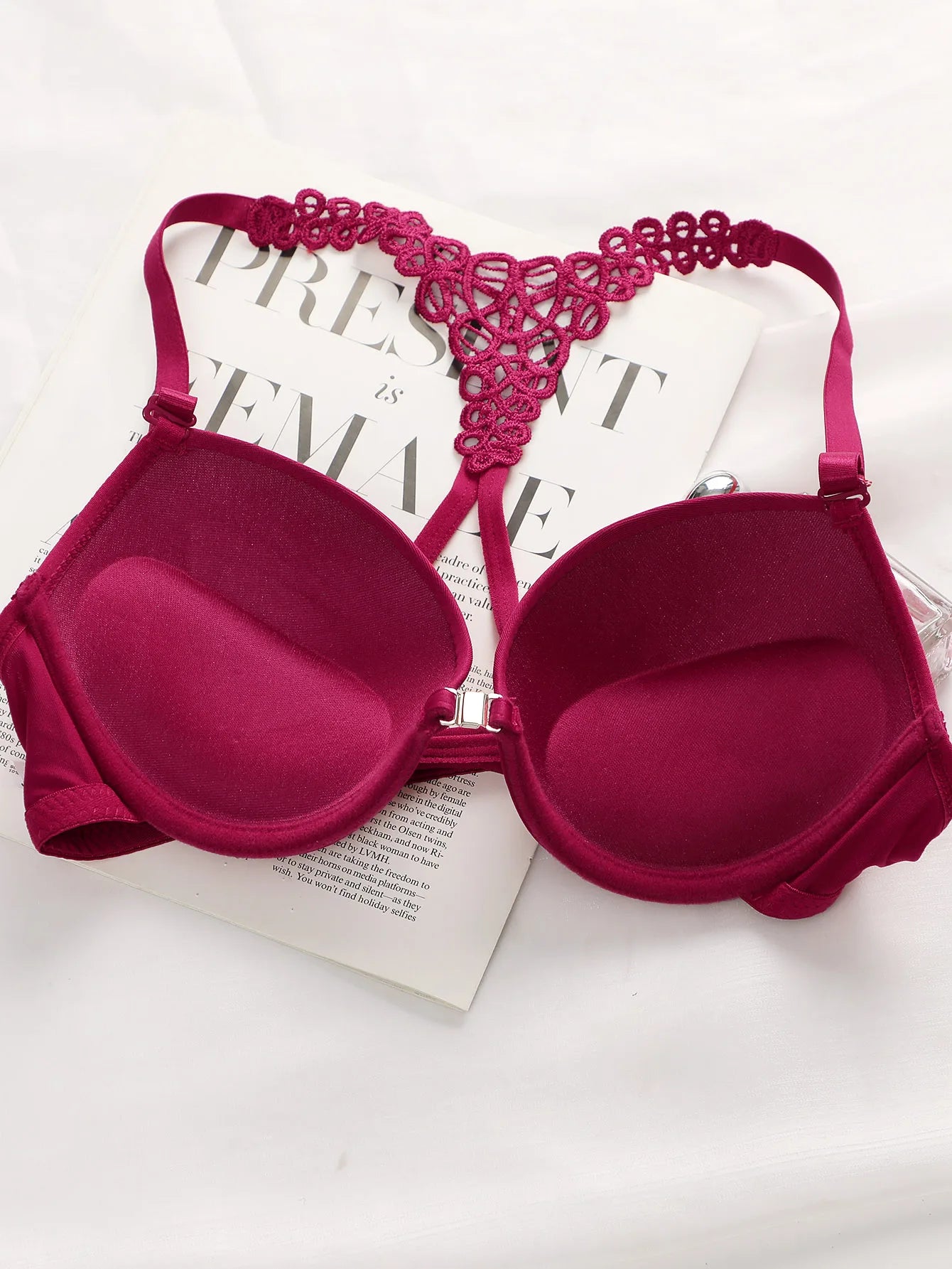 Ladies' black red blue with steel rims front buckle beautiful back pull up bra underwear set A2128