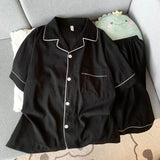 Youth Men's Slim Fit New Pajama Set Solid Color Short Sleeve Lapel Top and Elastic Shorts Pajamas Summer Loungewear Sleepwear