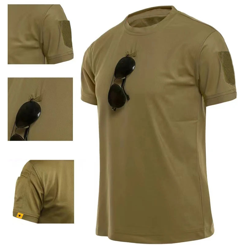 Men Summer Quick Dry Breathable Elastic Military Tactical Shirts Pullerover Hiking Camping Tops Climbing Tees Sports Gym T-shirt