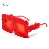 Y2K Oversized Plush Sunglasses Style Soft Fluffy Winter Shades Party Christmas Halloween Cosplay Novelty Glasses for Women