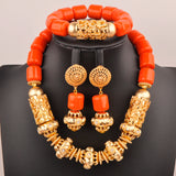 32inches 2Layers orange artifinal nigerian coral bead jewelry set wedding