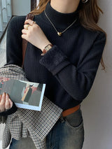 Women's Turtleneck Sweater Winter 2026 Retro with Velvet Lining Thickened Inner Wear Thermal Knitting Bottoming Shirt Pullovers