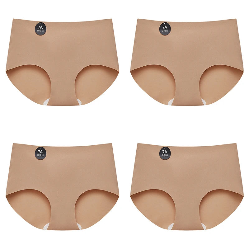 Falllsweet 4Pcs/Set Seamless Silk Briefs For Women Mulberry Silk Panties Comfortable Underpants Soft Lightweight Underwear M-2XL