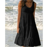 Bohemian Women's Casual O Neck Sleeveless Ruffle Mini Dress Solid Color Beach Tank Top Oversized Loose Dress Plus Size Women3029