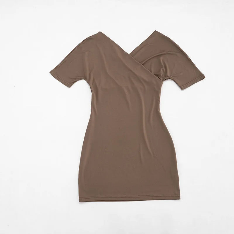 Nsauye 2026 Casual Summer Women Dresses Mini Bodycon Short Sleeve Sexy V Neck Party Evening Wrap Night Club Dress Outfits