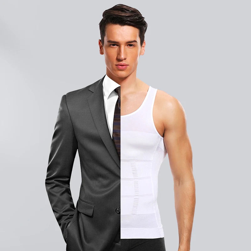 Men Slimming Body Shaper Abdomen Reducer Underwear Tank Top Sleevelss Wide Strap Shapewear Fitness Posture Correct Belly Abdominal Fat Reducer Vest Breathable Soft Waist Trainer S-3XL
