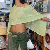Women Knit Cover-ups Summer Autumn See-through Irregular Loose Pullover Summer Beach Smock Crop Tops Bikinis Cover Ups