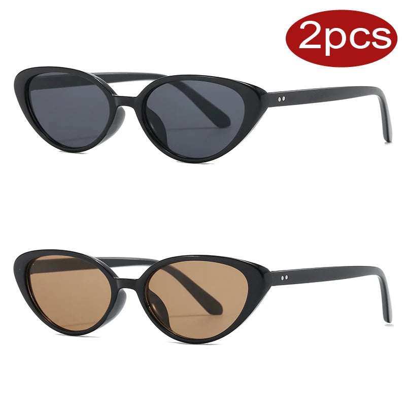 2pcs Retro Small Cat Eye Sunglasses for Women Men Rivet Design Fashion Triangle Sun Glasses Cute Style Multi Color Eyeglasses