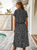 Vintage Floral Print Dress Women Boho Short Sleeve Long Dress Turn Down Collar Casual Waistband Shirt Dresses Robe 2021 Summer