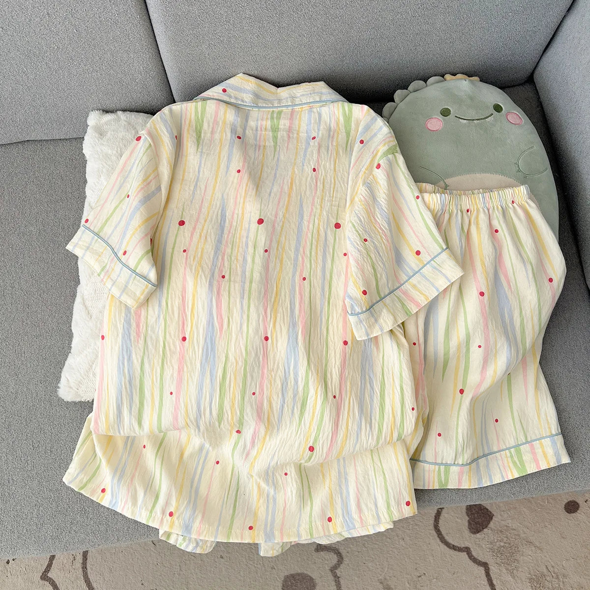 Women's sleepwear, summer short sleeved shorts, breathable and comfortable set, lapel cardigan, home clothes can be worn outside