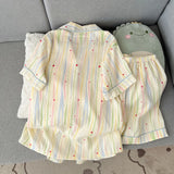 Women's sleepwear, summer short sleeved shorts, breathable and comfortable set, lapel cardigan, home clothes can be worn outside