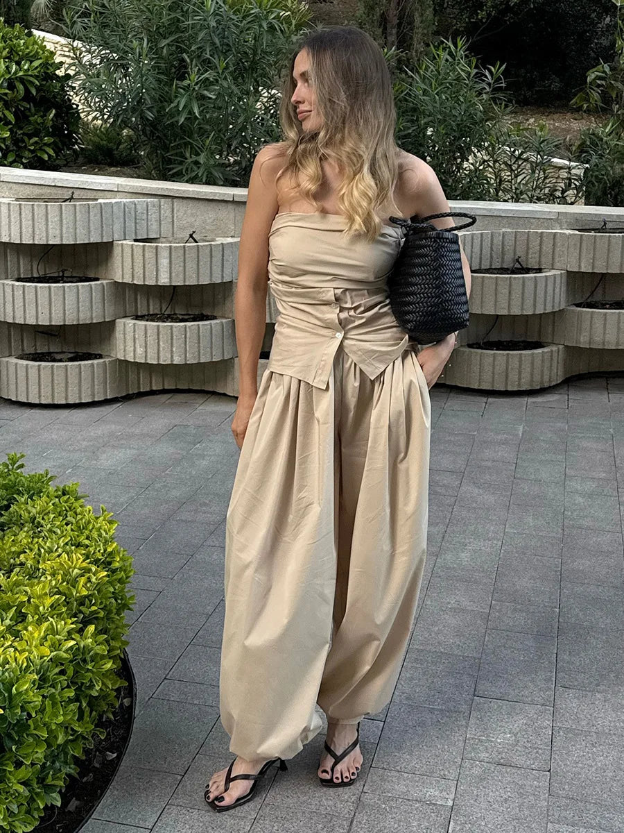 Bornladies Autumn Womens 100% Cotton Loose Lantern Style Wide Leg Pants Street Style Casual Lazy Pants Fashion Trousers