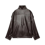 MUJER Faux Leather Women's Jacket Black Oversize Bomber Jackets for Women Outerwears Winter Overcoat Female Fashion Jacket Woman