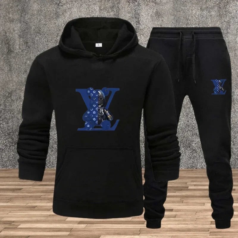 New Men's Printed Hooded Sweatshirt Set Soft Fabric Casual Streetwear Fitness Jogging Sportswear 2-Piece Outfit Comfortable