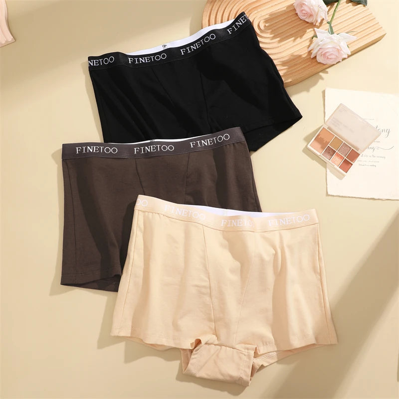 3Pcs Women's Panties Cotton Seamless Sports Boxers Underwear Female Solid Color Briefs Lingerie Intimate Underpant Finetoo S-XXL