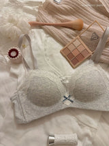 Teenage Sexy Lace Floral Bra Set Comfortable Non-steel Ring Beauty Back Small Breasts Gathered up Support Anti-Sagging Bra Set