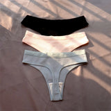 3 Pcs Seamless Ladies Ribbed Cotton Thong Simple Women's Low Waist Bikini Briefs Sports Girls Underwear Plus Size