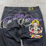 Baggy Wide Leg Y2K 2000s Loose Jeans Embroidered Buddha Casual Denim Pants Harajuku High Waist Straight Jeans Y2k Women Clothing