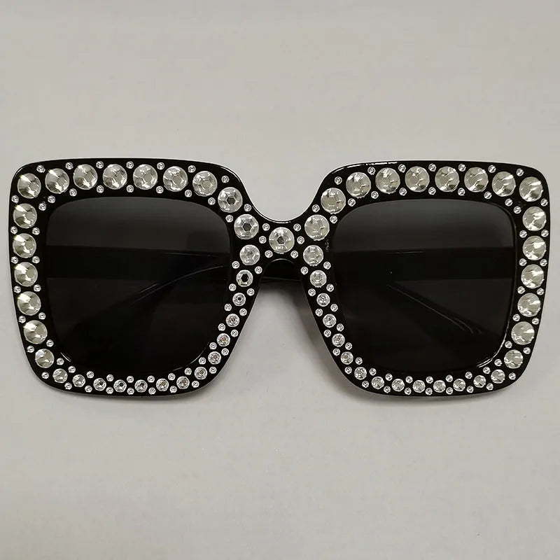 Diamond Oversized Sunglasses Big Square Frame Sunglasses UV400 Crystal Eyewear Retro Rhinestone Frames Eyeglasses